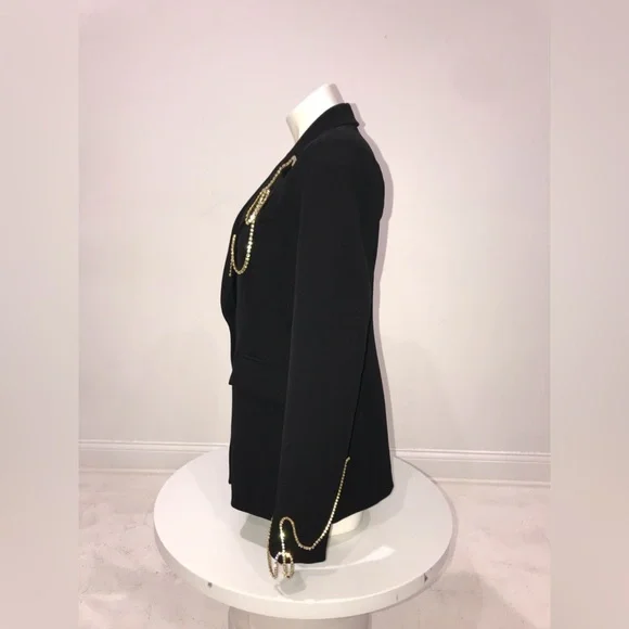 BNWT Custom OPEN EDIT Black Blazer Button Closure Crystal Trim Bling Ladies M